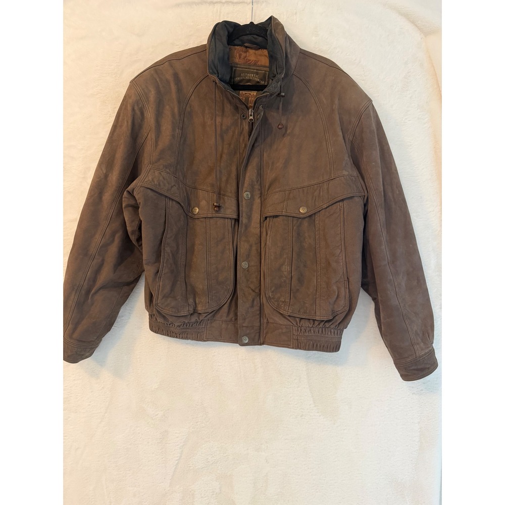 Structure Vintage Leather Bomber Jacket Mens XL Brown Full Zip Pockets 90s Gorp